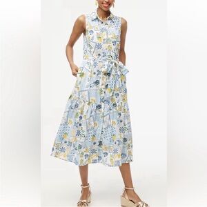 J. Crew Factory Blue and Yellow Tiered Sundress